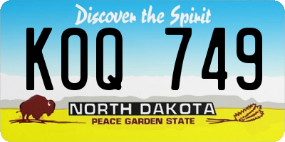 ND license plate KOQ749