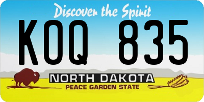 ND license plate KOQ835