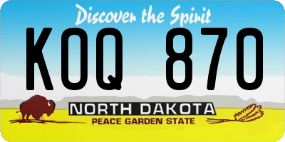 ND license plate KOQ870