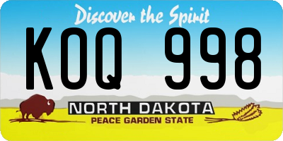 ND license plate KOQ998