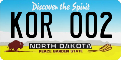 ND license plate KOR002