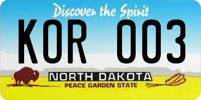 ND license plate KOR003