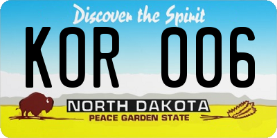 ND license plate KOR006