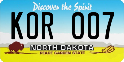ND license plate KOR007