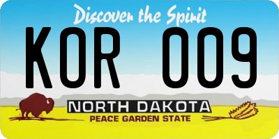 ND license plate KOR009