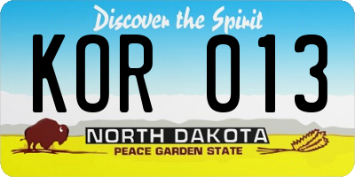 ND license plate KOR013