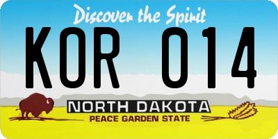 ND license plate KOR014