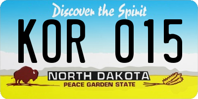 ND license plate KOR015