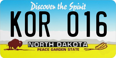 ND license plate KOR016