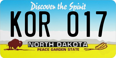ND license plate KOR017