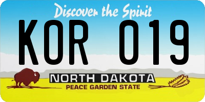 ND license plate KOR019