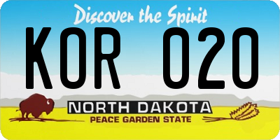 ND license plate KOR020