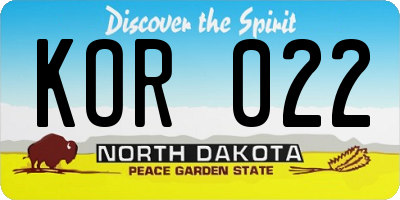 ND license plate KOR022
