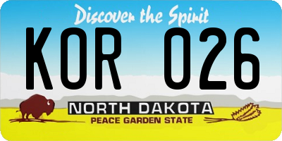 ND license plate KOR026