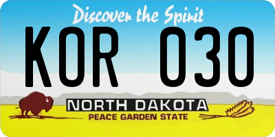 ND license plate KOR030