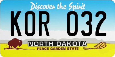 ND license plate KOR032