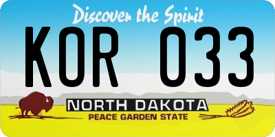 ND license plate KOR033