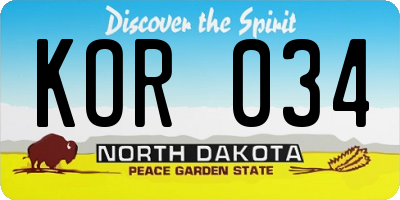 ND license plate KOR034