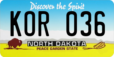 ND license plate KOR036
