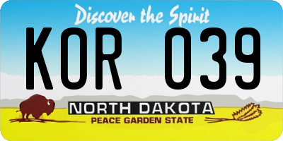 ND license plate KOR039
