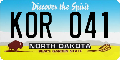 ND license plate KOR041