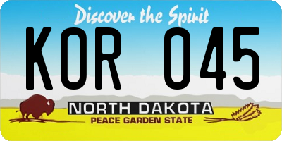 ND license plate KOR045