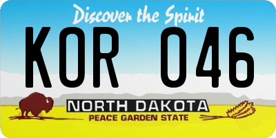 ND license plate KOR046