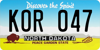 ND license plate KOR047