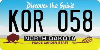 ND license plate KOR058