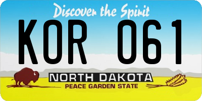 ND license plate KOR061