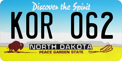 ND license plate KOR062