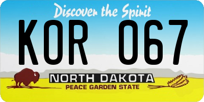 ND license plate KOR067
