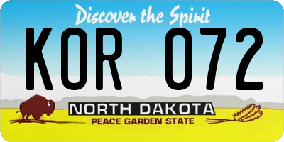 ND license plate KOR072