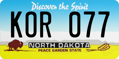ND license plate KOR077