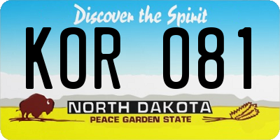 ND license plate KOR081