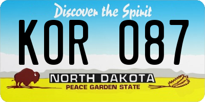 ND license plate KOR087