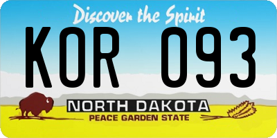 ND license plate KOR093