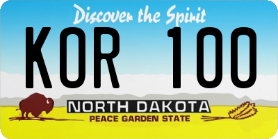 ND license plate KOR100