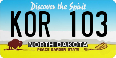 ND license plate KOR103