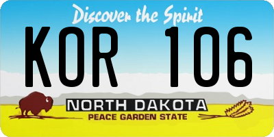 ND license plate KOR106