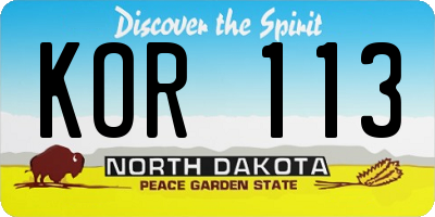 ND license plate KOR113