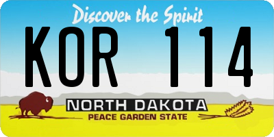 ND license plate KOR114