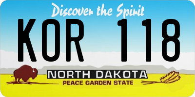 ND license plate KOR118