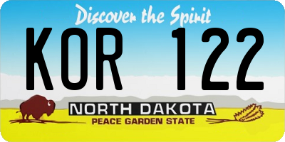 ND license plate KOR122