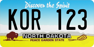 ND license plate KOR123
