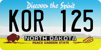 ND license plate KOR125