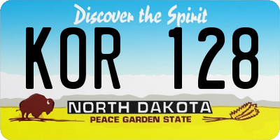 ND license plate KOR128