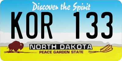 ND license plate KOR133