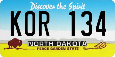 ND license plate KOR134