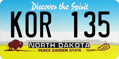 ND license plate KOR135
